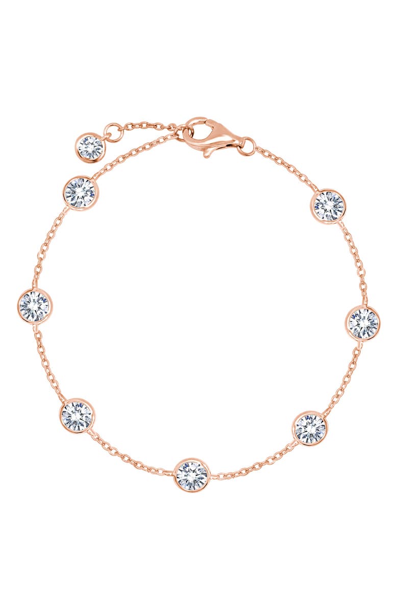 Crislu Cubic Zirconia Bezel Station Anklet, Main, color, 18Kt Rose Gold/ Clear Stone