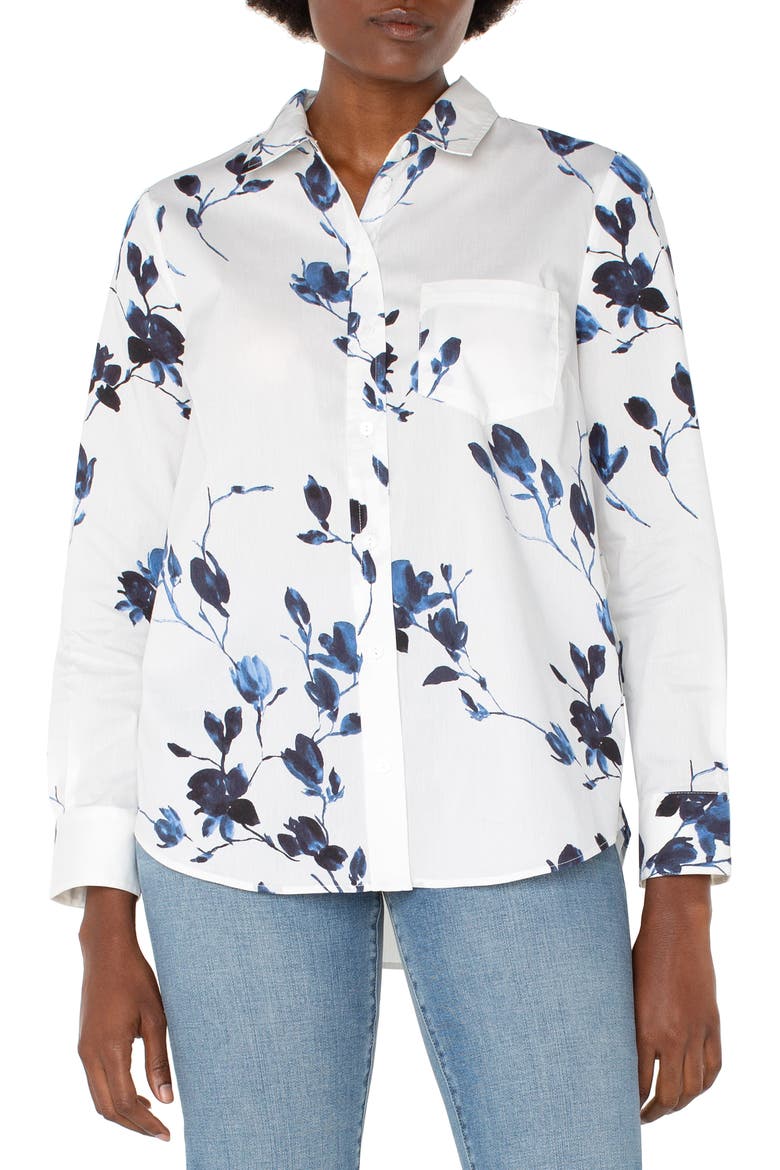 Floral Stretch Button-Up Shirt, Main, color, INDIGO ROSE