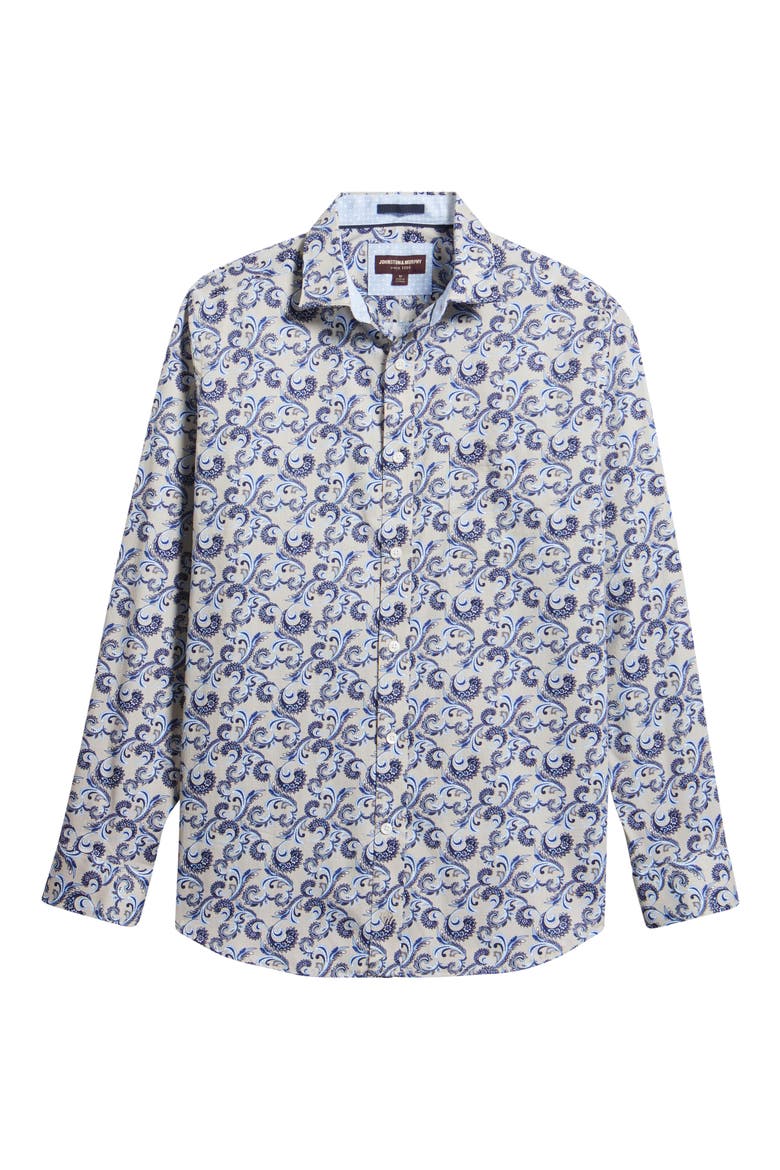 Logan Print Button-Up Shirt, Alternate, color, TAN CHECKERED PAISLEY