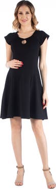 24seven Comfort Apparel Maternity Dress with Keyhole Neck
