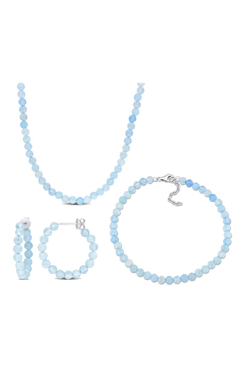 Beaded Aquamarine Hoop Earrings, Bracelet & Necklace Set, Main, color, BLUE
