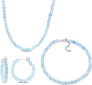 DELMAR Beaded Aquamarine Hoop Earrings, Bracelet & Necklace Set