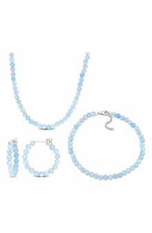 DELMAR Beaded Aquamarine Hoop Earrings, Bracelet & Necklace Set