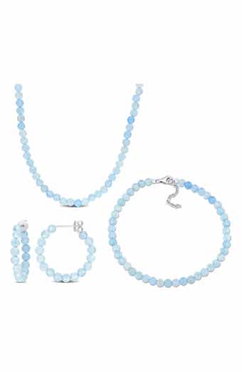 Beaded Aquamarine Hoop Earrings, Bracelet & Necklace Set