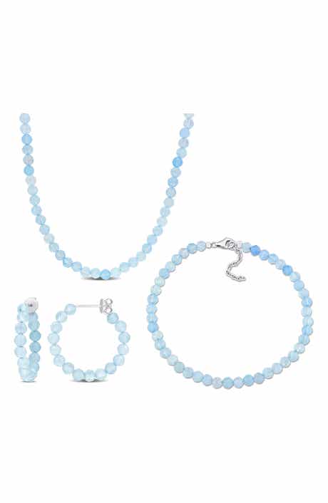 DELMAR Beaded Aquamarine Hoop Earrings, Bracelet & Necklace Set