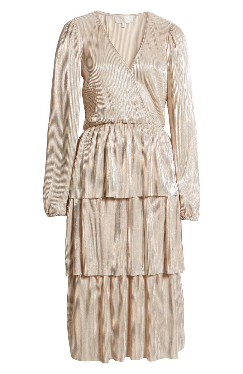 WAYF Metallic Long Sleeve Tiered Midi Dress, Alternate, color, 