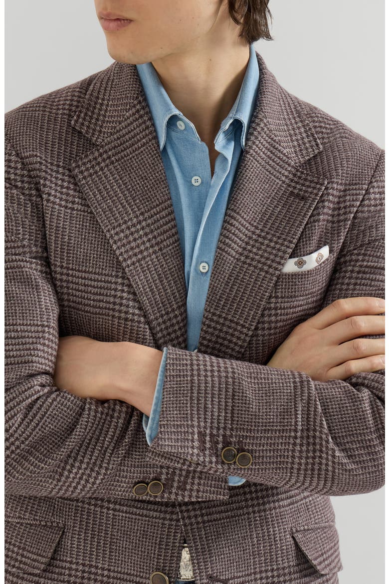 Comfort wool and cashmere Prince of Wales flannel deconstructed Cavallo blazer, Alternate, color, Blueberry