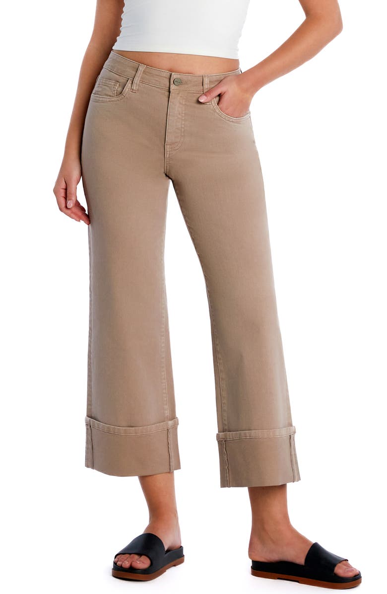 HINT OF BLU Clever Cuffed High Waist Wide Leg Jeans, Main, color, Fungi