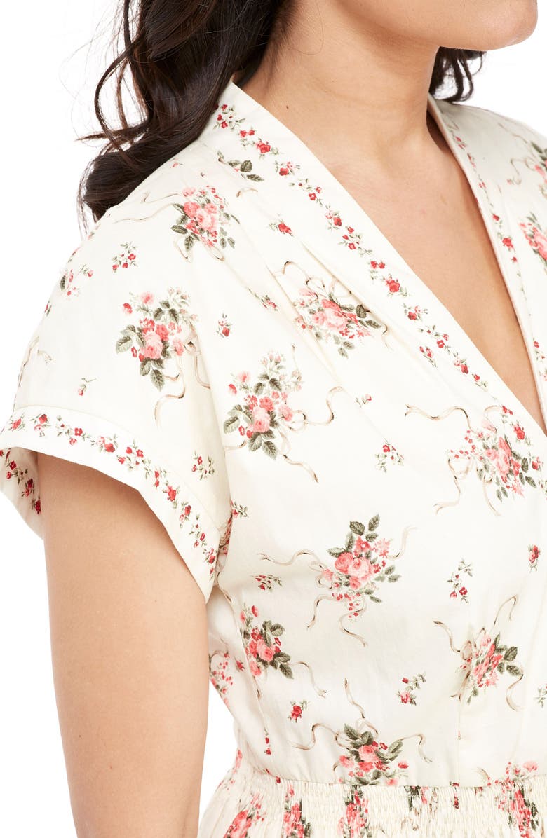 Gal Meets Glam Collection Smocked Waist Floral Print Dress, Alternate, color, 