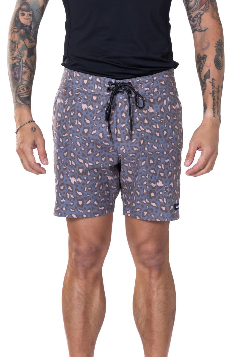 VAST Leopard Print II Stretch Board Shorts, Main, color, Navy Leopard