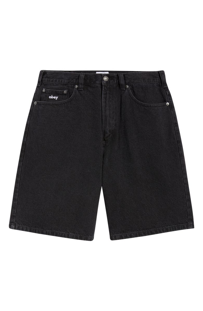 Obey Bigwig Baggy Denim Shorts, Main, color, Washed Black