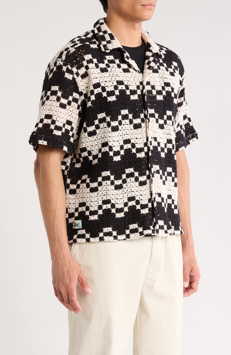 Percival Naples Geometric Crochet Camp Shirt, Alternate, color, Ecru