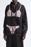 Vaquera Oversize Trompe l'Oeil Lingerie Zip Graphic Hoodie