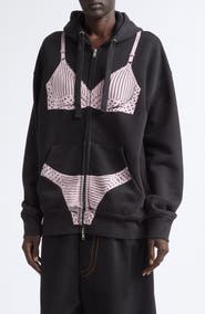 Vaquera Oversize Trompe l'Oeil Lingerie Zip Graphic Hoodie