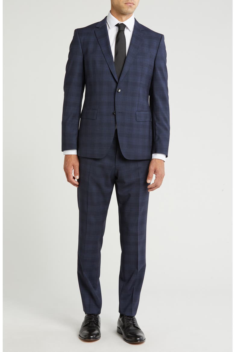Huge Plaid Virgin Wool Suit, Main, color, NAVY