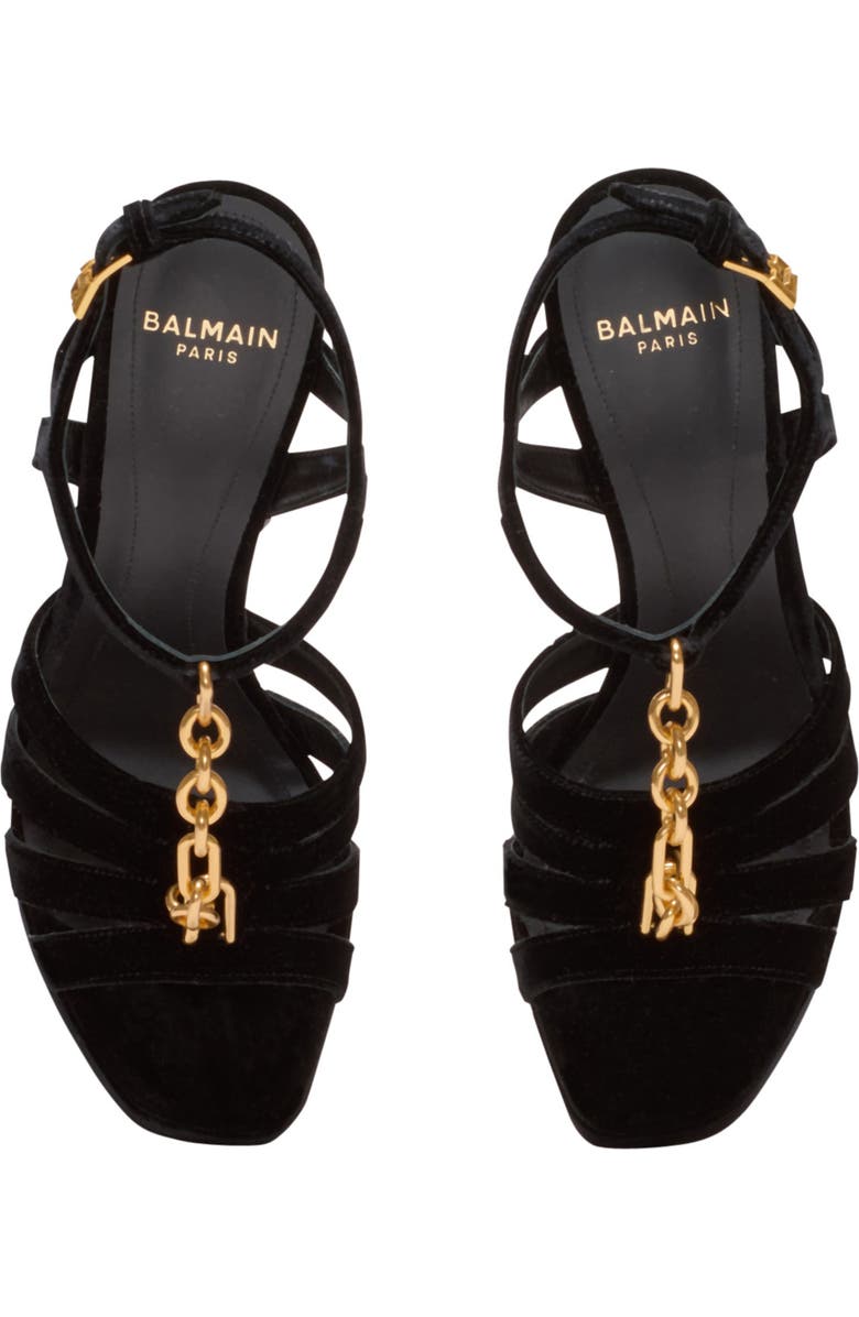 Balmain Velvet platform Sync sandals, Alternate, color, Black