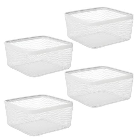 Metal Mesh Pantry Basket for Kitchen Storage - Set of 4 - White