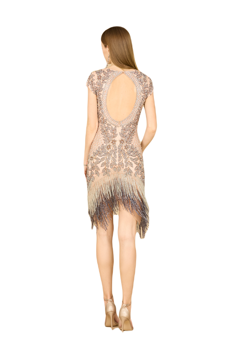 LARA New York Beaded Fringe Short Cocktail Dress, Alternate, color, Blush