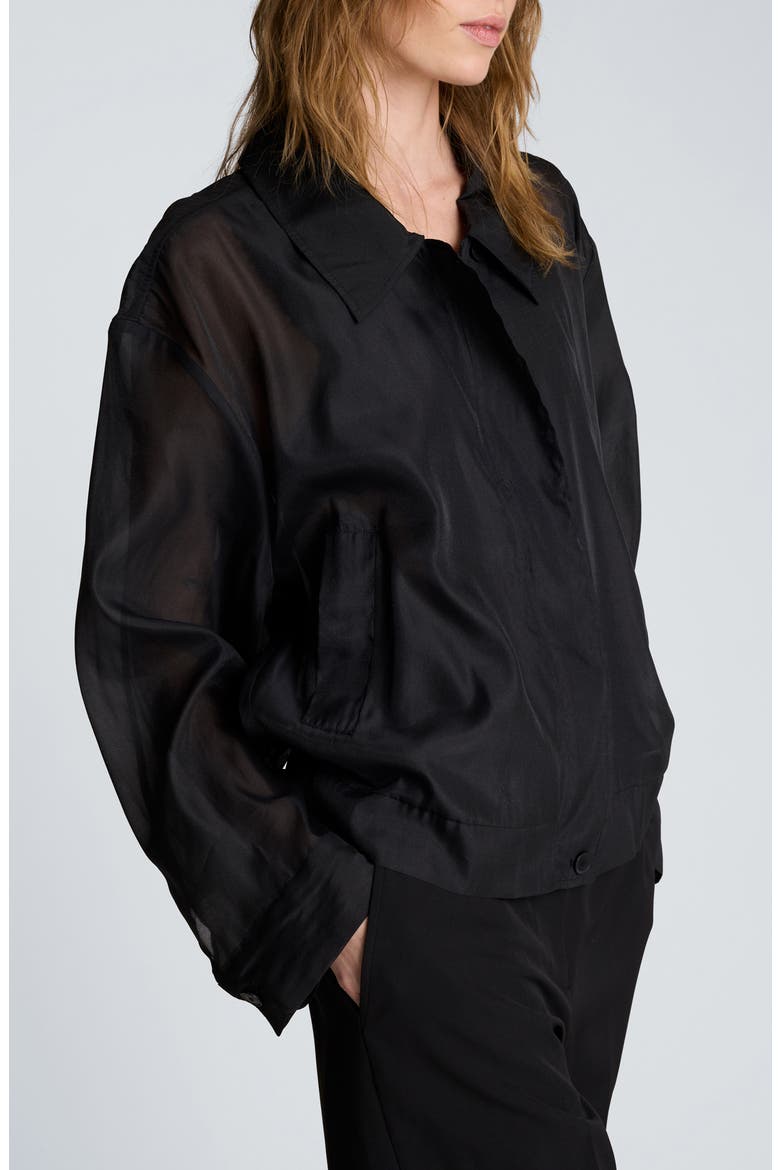 Sheer Sleeve Bomber Jacket, Alternate, color, BLACK