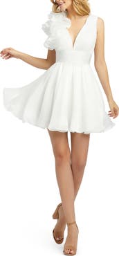 Mac Duggal Women's Ruffle Shoulder Empire Waist Deep-V Dress