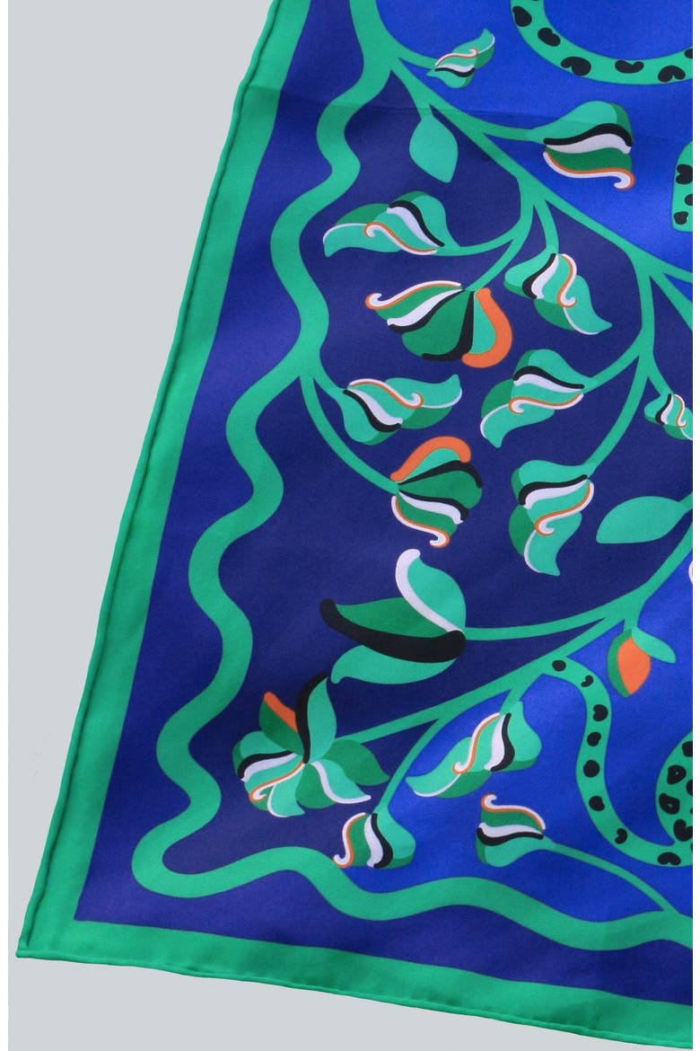 Double Sided Silk Scarf Of Leopards In The Verdant Wild - Large, Alternate, color, Green