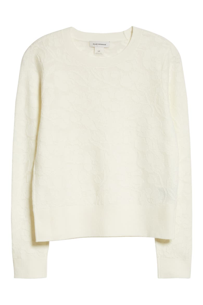 Floral Jacquard Cotton Blend Sweater, Alternate, color, WHITE