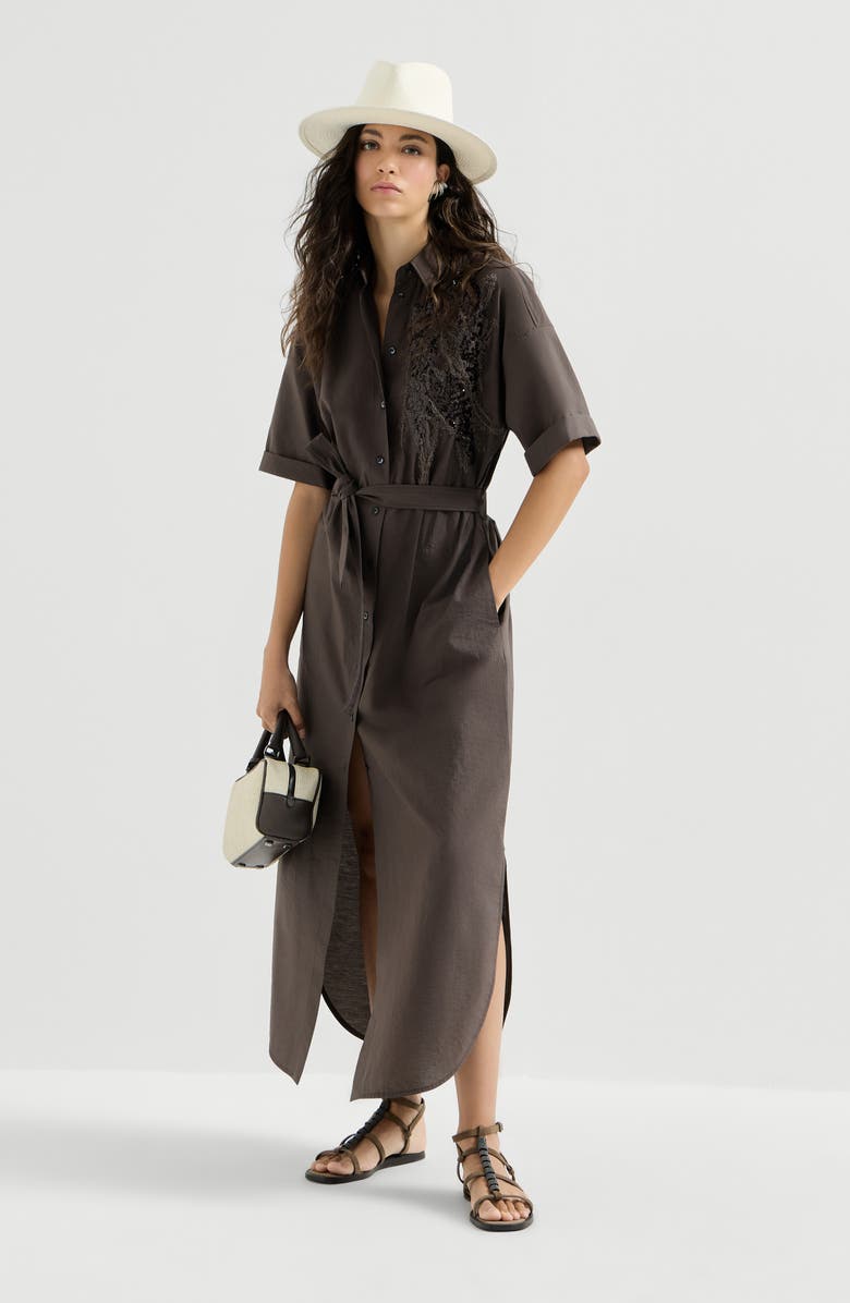 Brunello Cucinelli Dress with dazzling seabed embroidery, Alternate, color, Brown