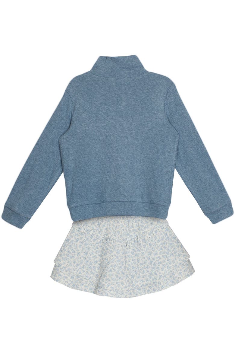 Mabel + Honey Mabel and Honey Hannah 2-Piece Toddler Girl Outfit - Blue Half-Zip Pullover and Floral Tiered Ruffle Skirt., Alternate, color, Blue