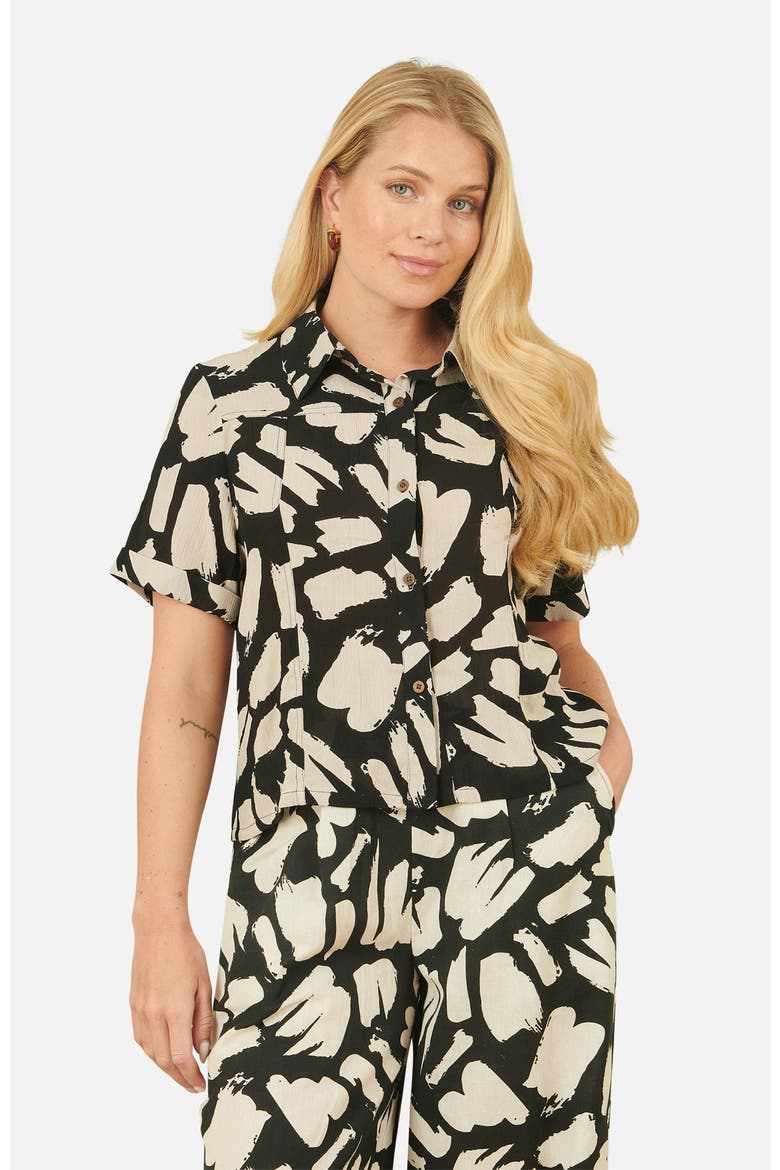 Short Sleeve Printed Relaxed Fit Shirt, Main, color, Black