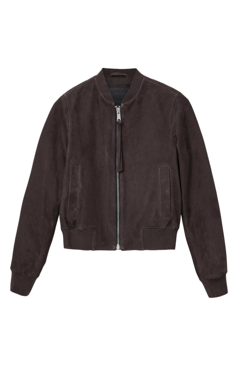 AllSaints Orten Suede Bomber Jacket, Alternate, color, Bitter Brown