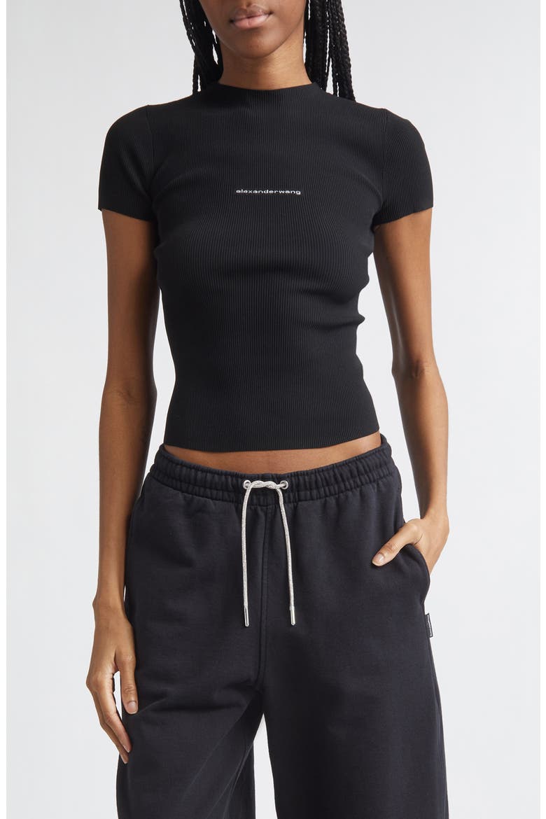 Jacquard Logo Rib Sweater, Main, color, BLACK