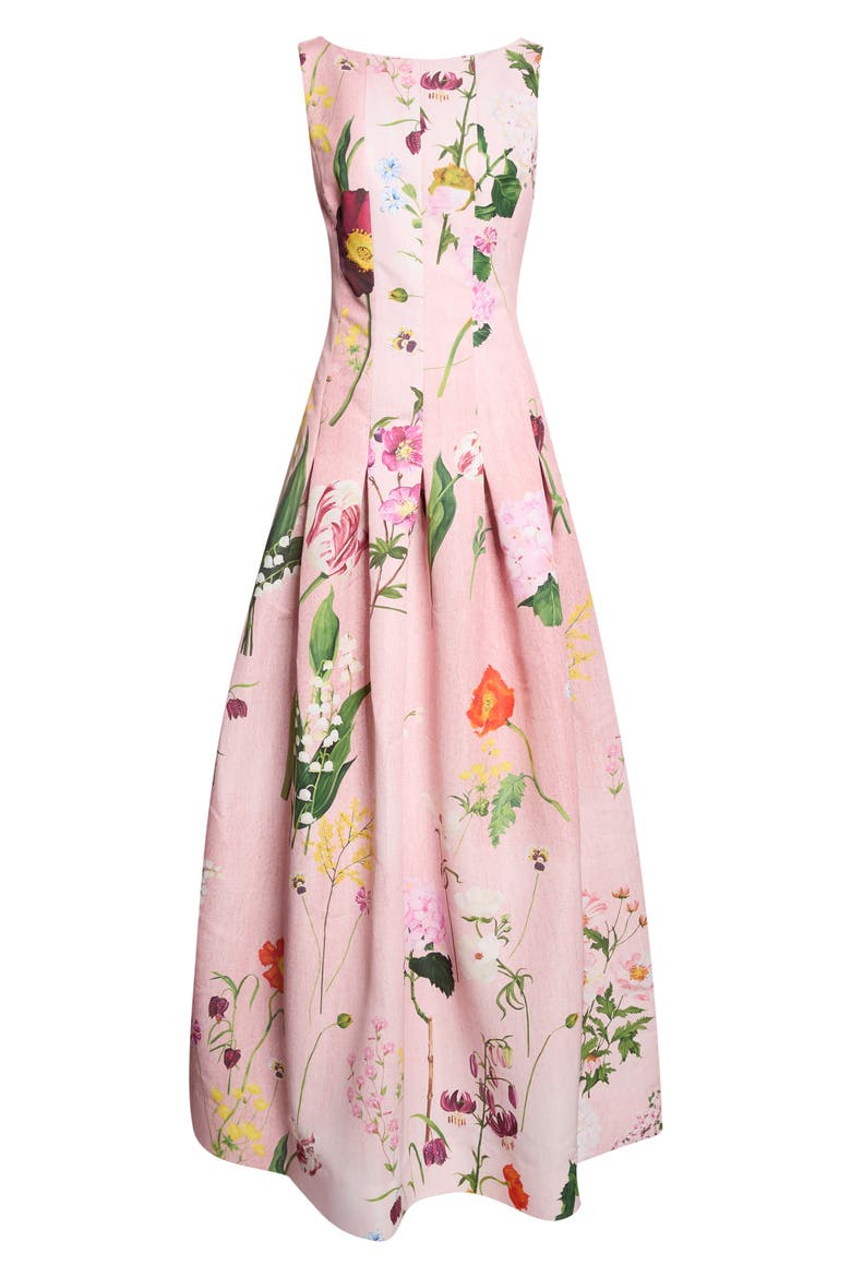 Mixed Botanical Print Sleeveless Faille Gown, Main, color, BLUSH MULTI