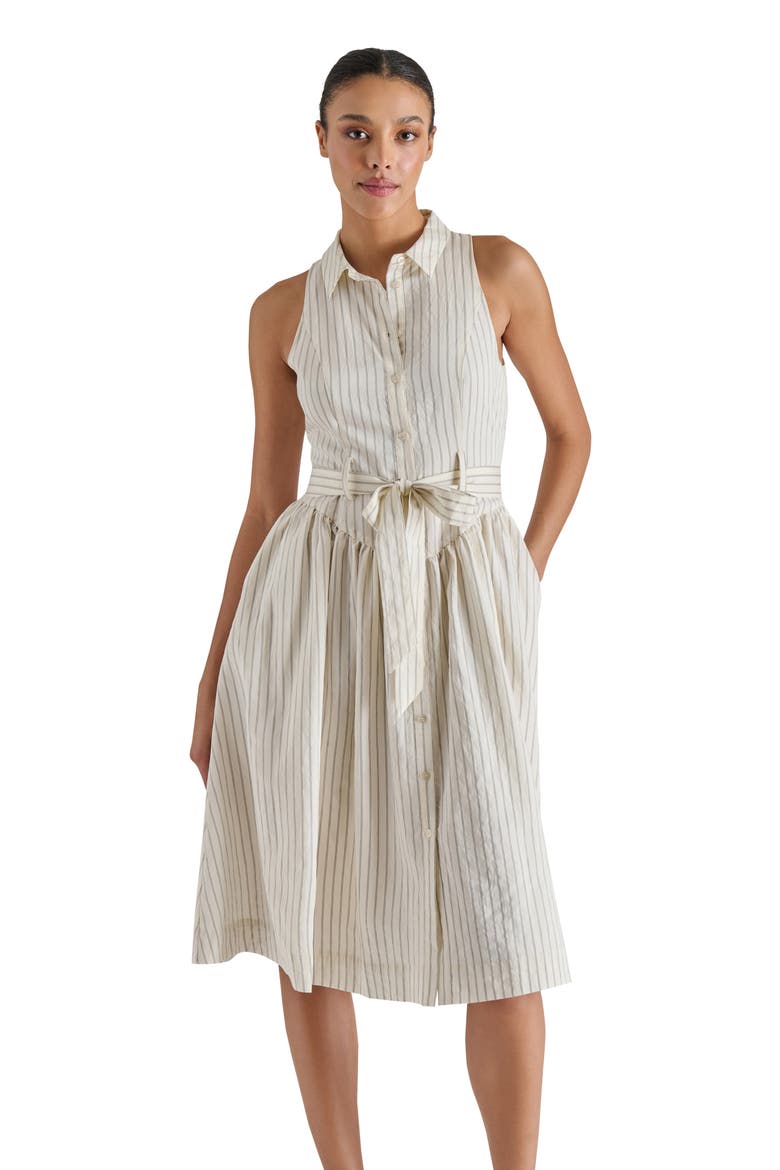 Mary Pinstripe Sleeveless Shirtdress, Alternate, color, CREAM/ BLACK