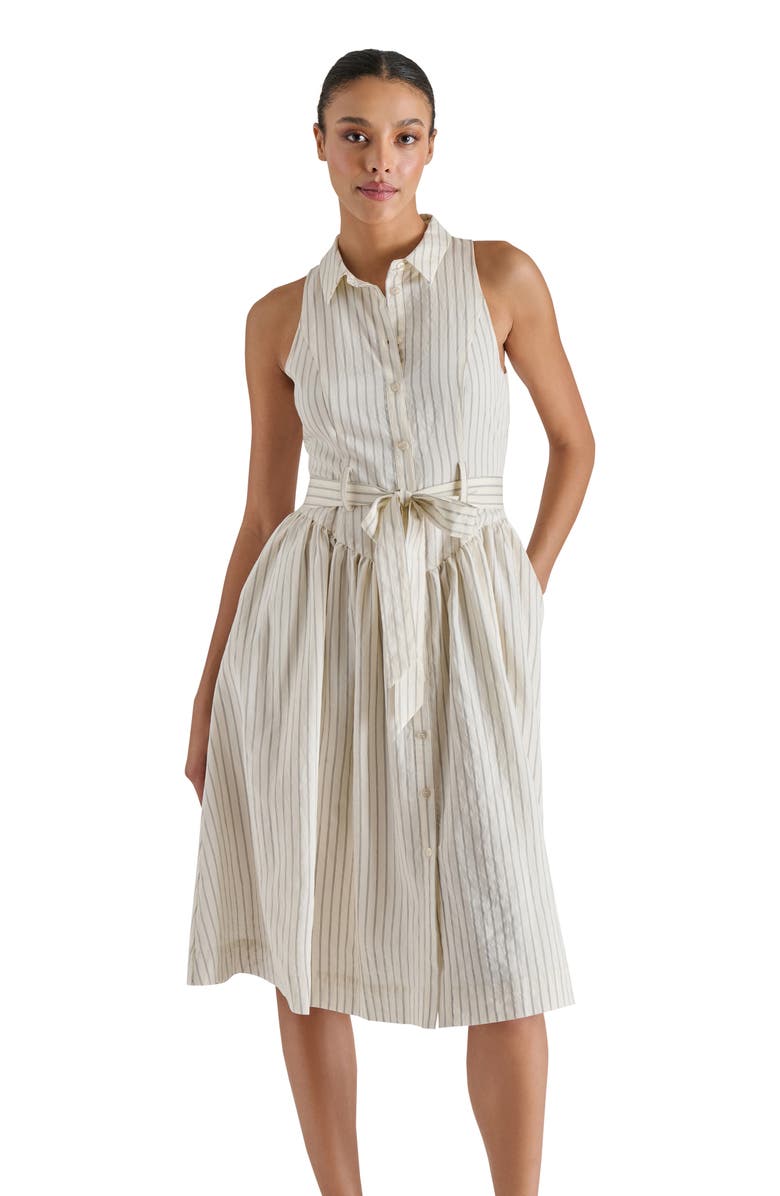 Steve Madden Mary Pinstripe Sleeveless Shirtdress, Alternate, color, Cream/ Black