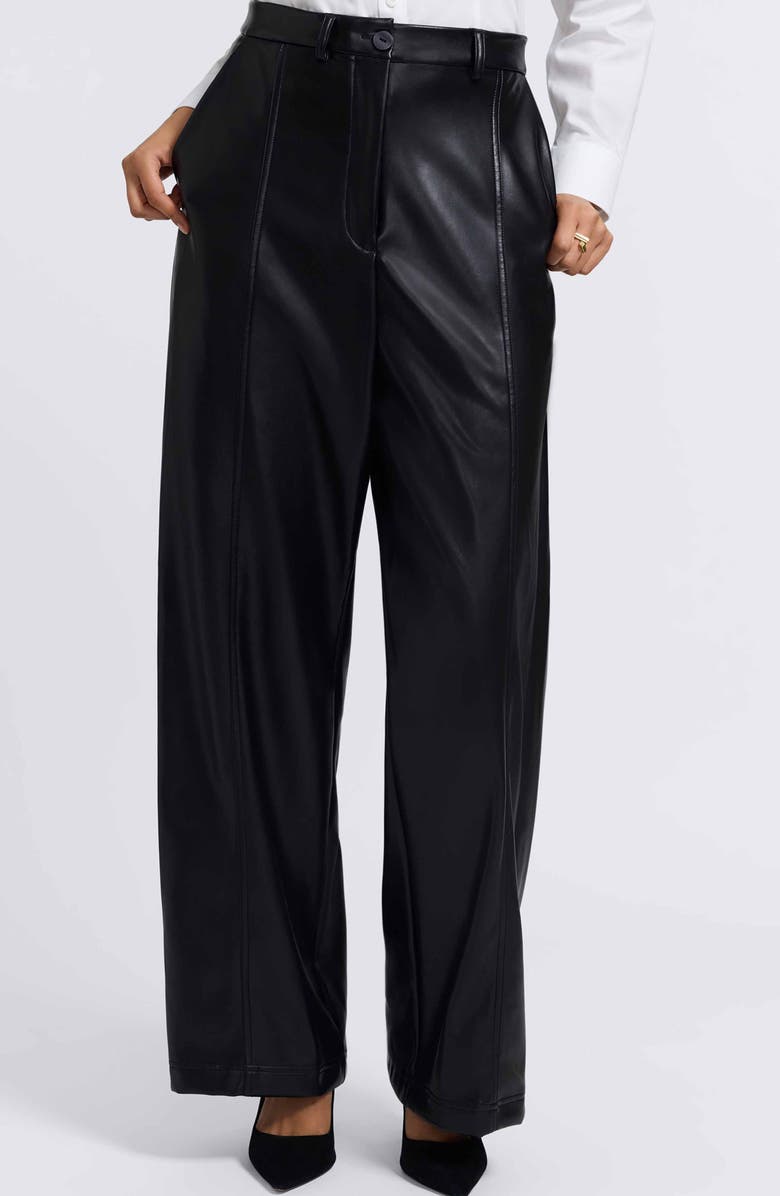 Foxcroft Ciara Wide Leg Faux Leather Pants, Main, color, Black