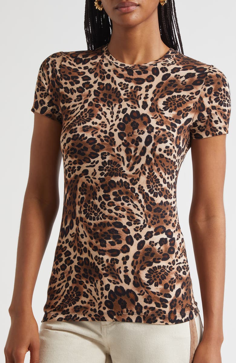 L'AGENCE Ressi Leopard Print Short Sleeve Top, Alternate, color, 