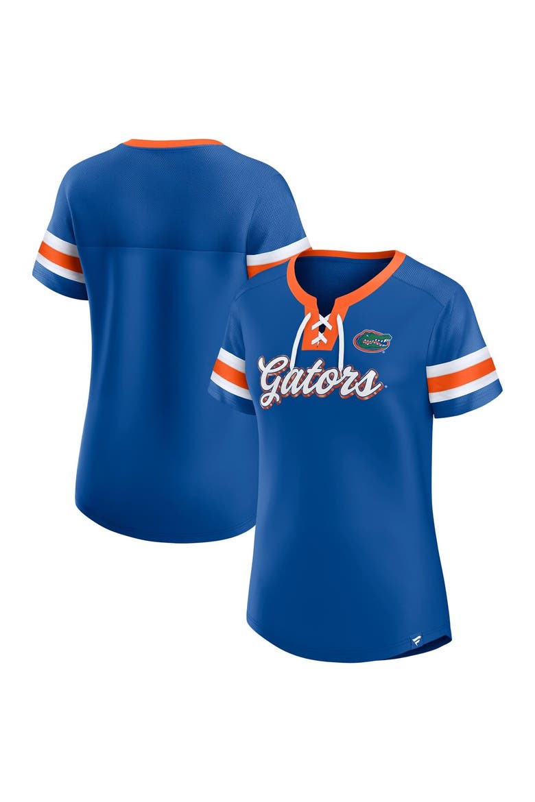 Women's Fanatics  Royal Florida Gators Iconic Athena Lace-Up T-Shirt, Main, color, Royal