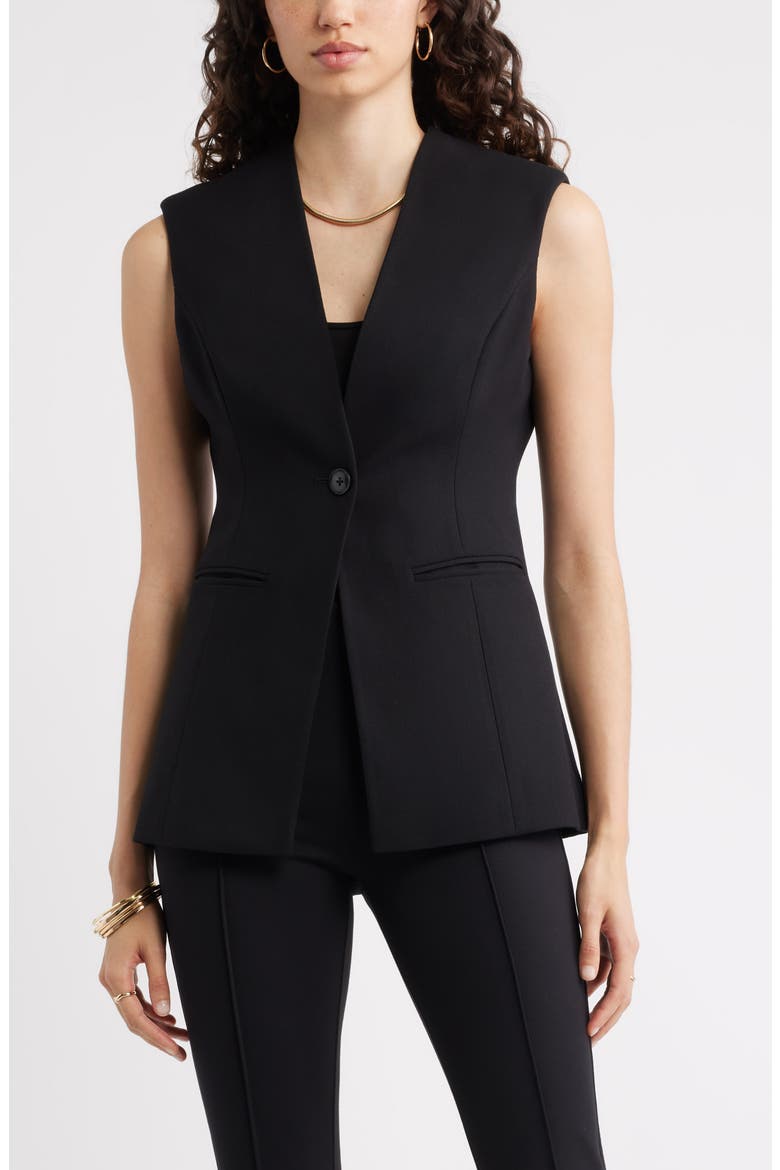 Textured One-Button Vest, Main, color, BLACK