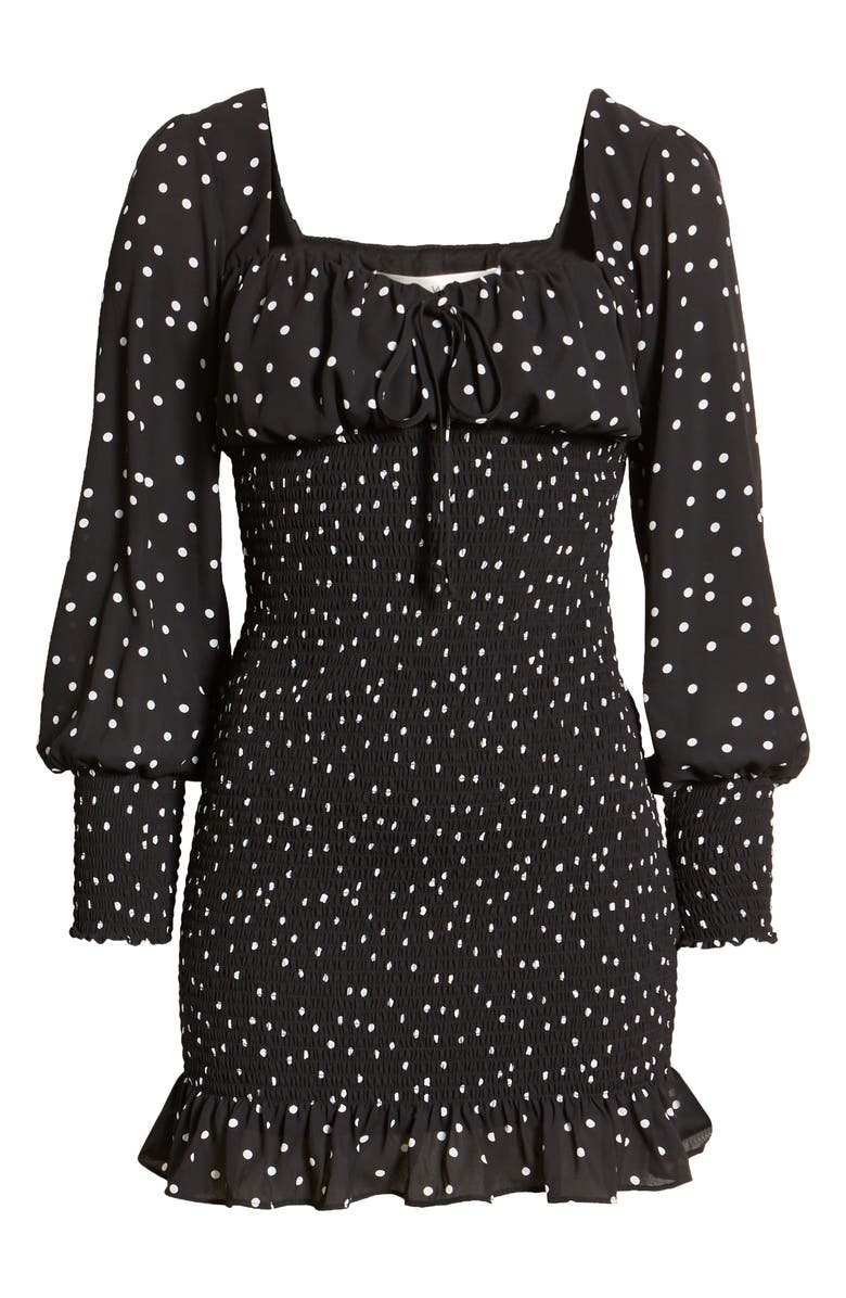 Row A Polka Dot Smocked Long Sleeve Minidress, Alternate, color, 