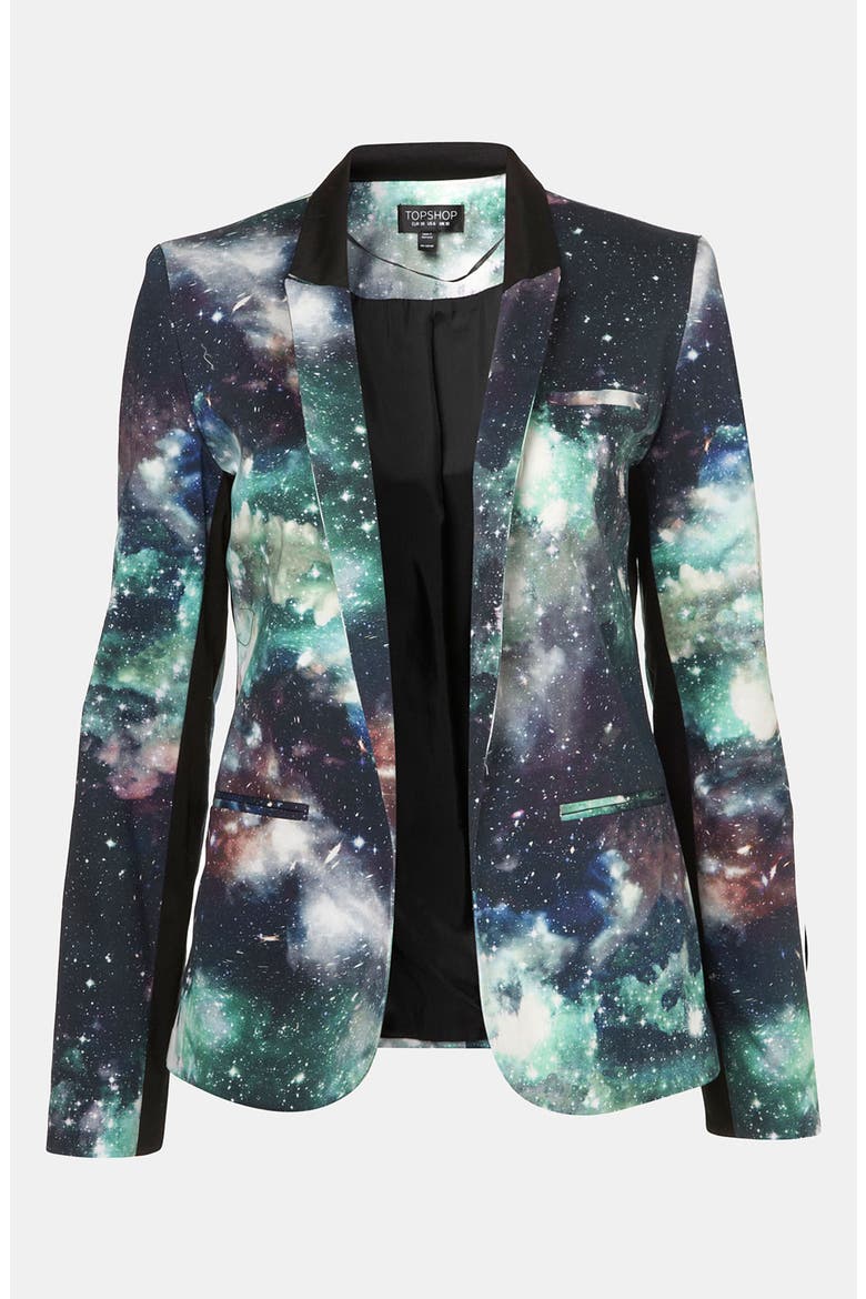 'Galactic' Print Blazer, Main, color, GREEN
