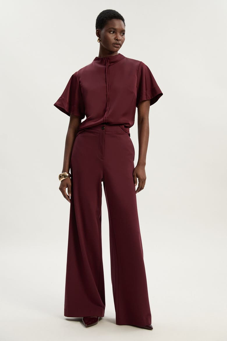 Ponte PU Wide Leg Pants, Alternate, color, Burgundy