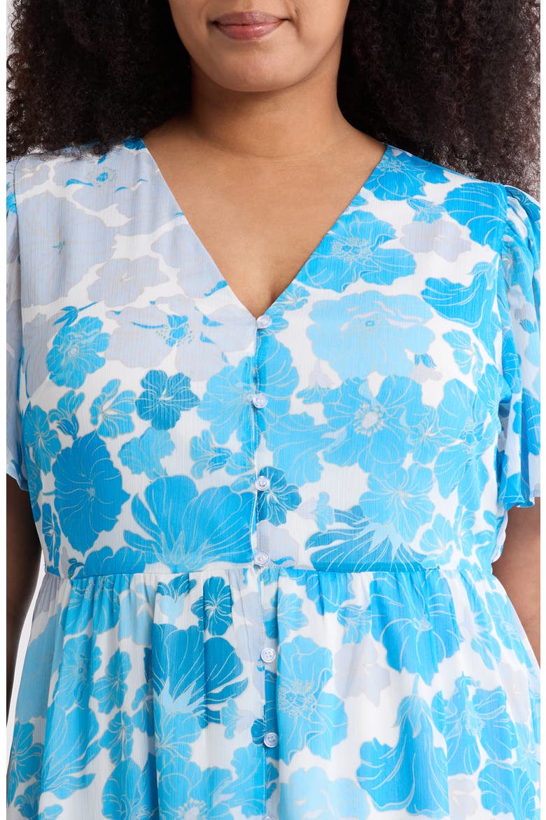 Kerela Floral Linana Button Maxi Dress, Alternate, color, WHITE-BLUE-COMBO