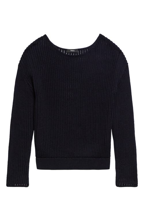 Theory Open Neck Pima Cotton Sweater In Black