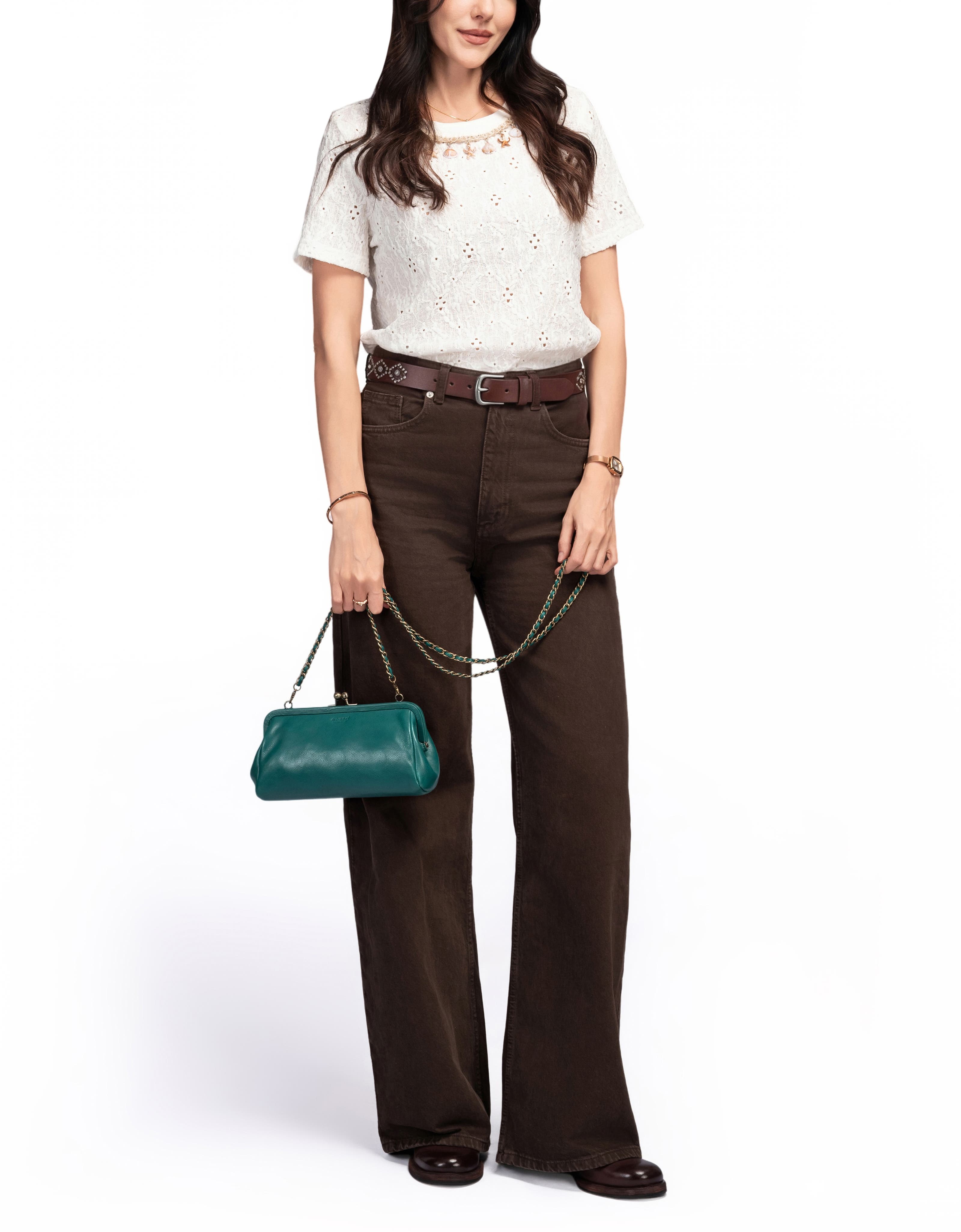 OLD TREND Iris Genuine Leather Vintage Frame Crossbody Bag, Alternate, color, Teal
