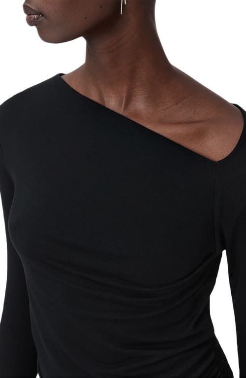 Allsaints Seyma Asymmetric Neck Jersey Top In Black
