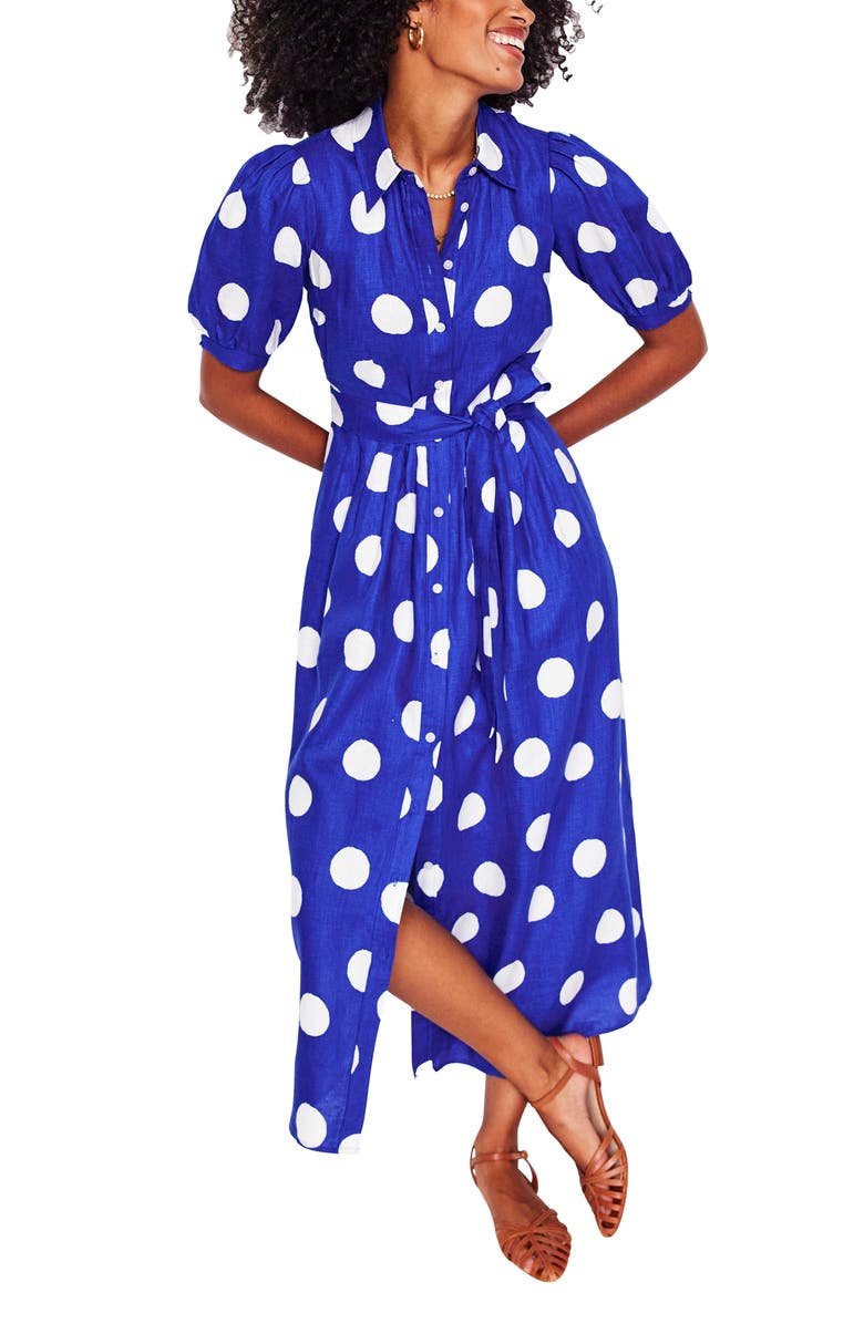 Boden Alexa Polka Dot Linen Shirtdress, Main, color, 