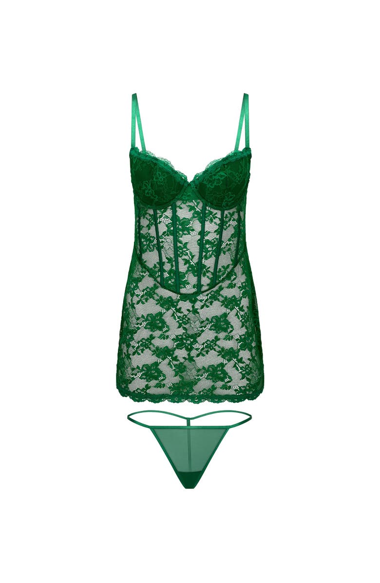 Adore Me Brielle Babydoll & G-String Set Lingerie, Alternate, color, Dark Green