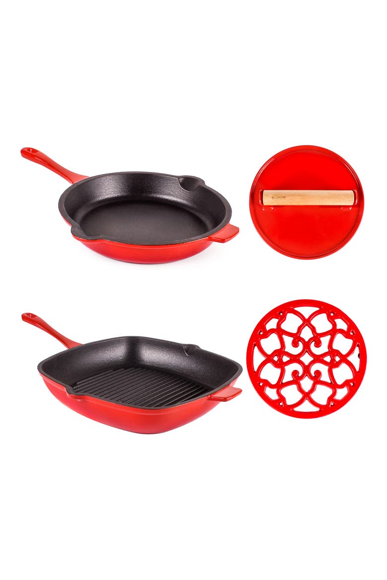 Neo Enameled Cast Iron 4-Piece Cookware Set, Main, color, RED