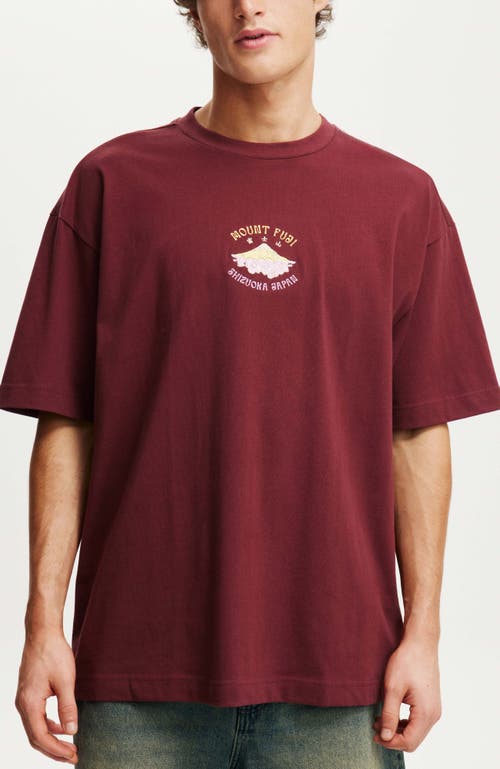 Cotton On Men's Box Fit Graphic T-shirt In Dark Carmine,mount Fuji