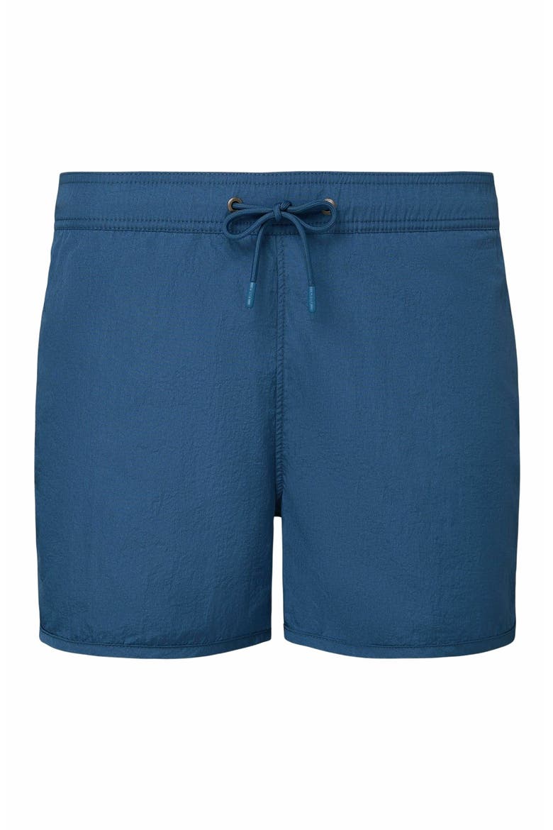 Nylon Crinkle 4" Scallop Swim Trunk, Alternate, color, POOL BLUE